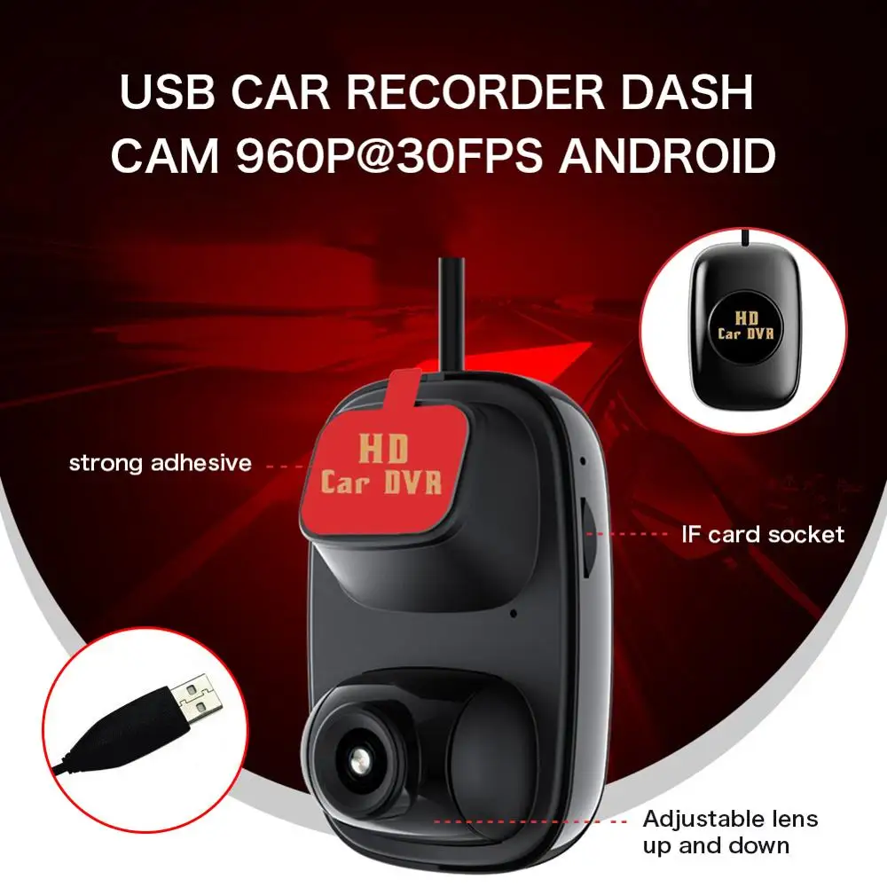

Dash Cam 960P@30fps Android OS DVR Recoder Loop Recording 150° Wide Angle with Night Vision