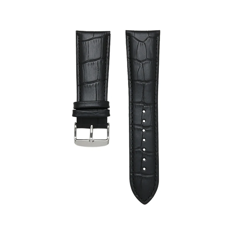 Men's Genuine Leather Alligator Grain Watch Strap with Pin Buckle Clasp, 22mm-28mm Adjustable Bracelet