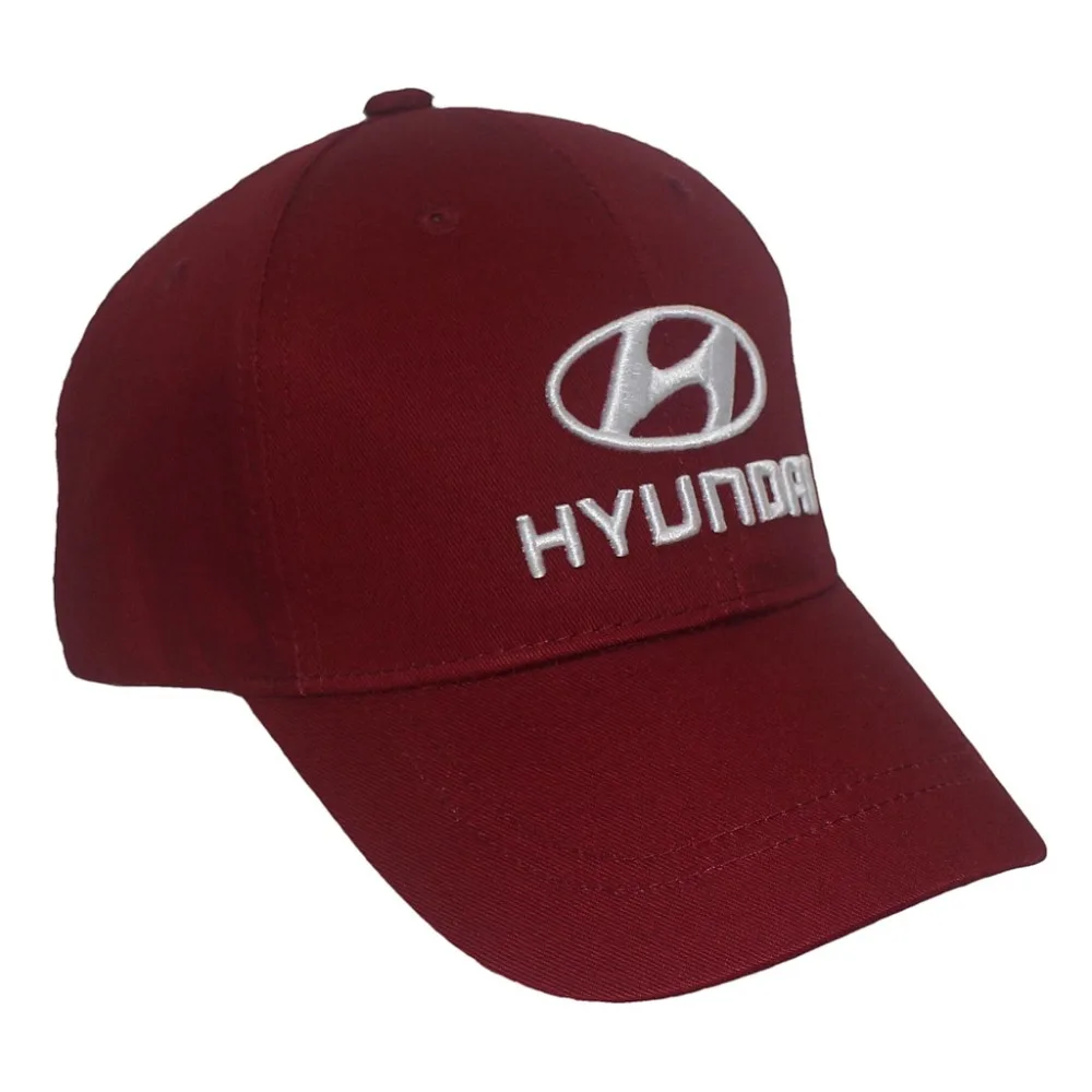 HYUNDAI Driving Cap Fashion Streetwear 100% Cotton Solid Burgundy Color Brass Snapback 3D Front And Rear Car Logo Embroidery