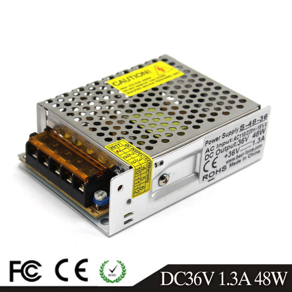 Одиночный выход 48W 1.3A 36V DC источник питания AC100 240V вход в DC36V SMPS для светодиодной
