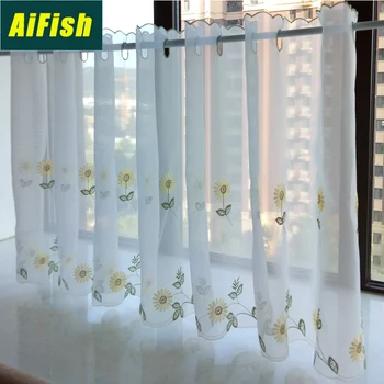 

Aifish Daisy Embroidered Short Window Nordic Kitchen Shade Short Curtain Home Decoration Half Curtain Small Curtain DL-TM703-3