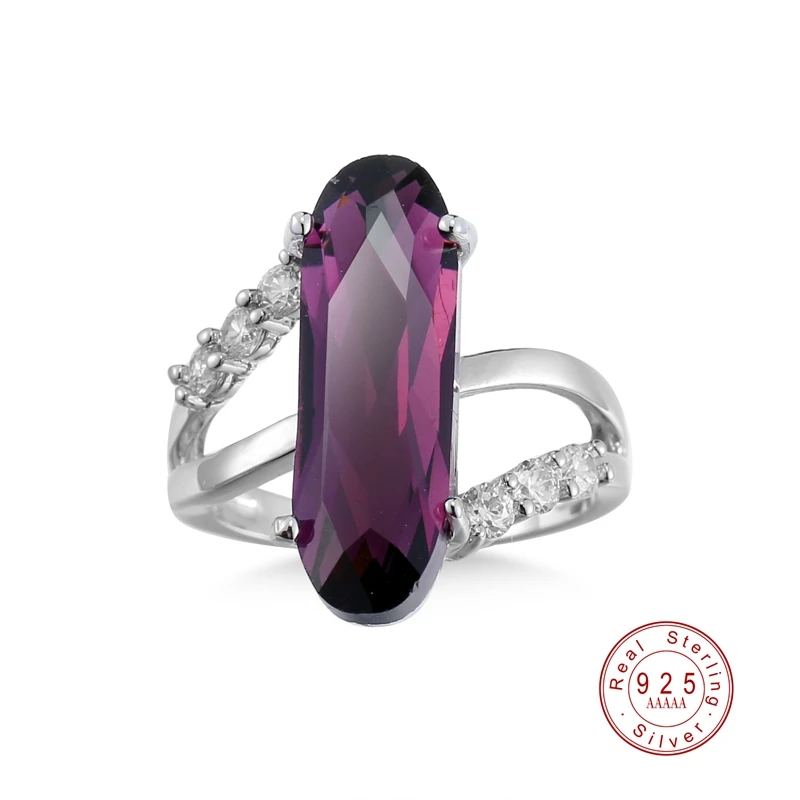 Classic Fashion Genuine 925 Sterling Silver Ring 2 CT Purple Zircon Crystal Wedding Engagement Ring Women