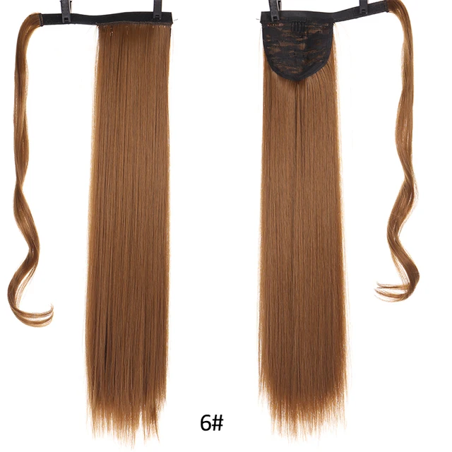 DIANQI Synthetic Corn Wavy Long Curly Ponytail Hairpiece Wrap on Clip Hair Extensions Black Pony Hair 6