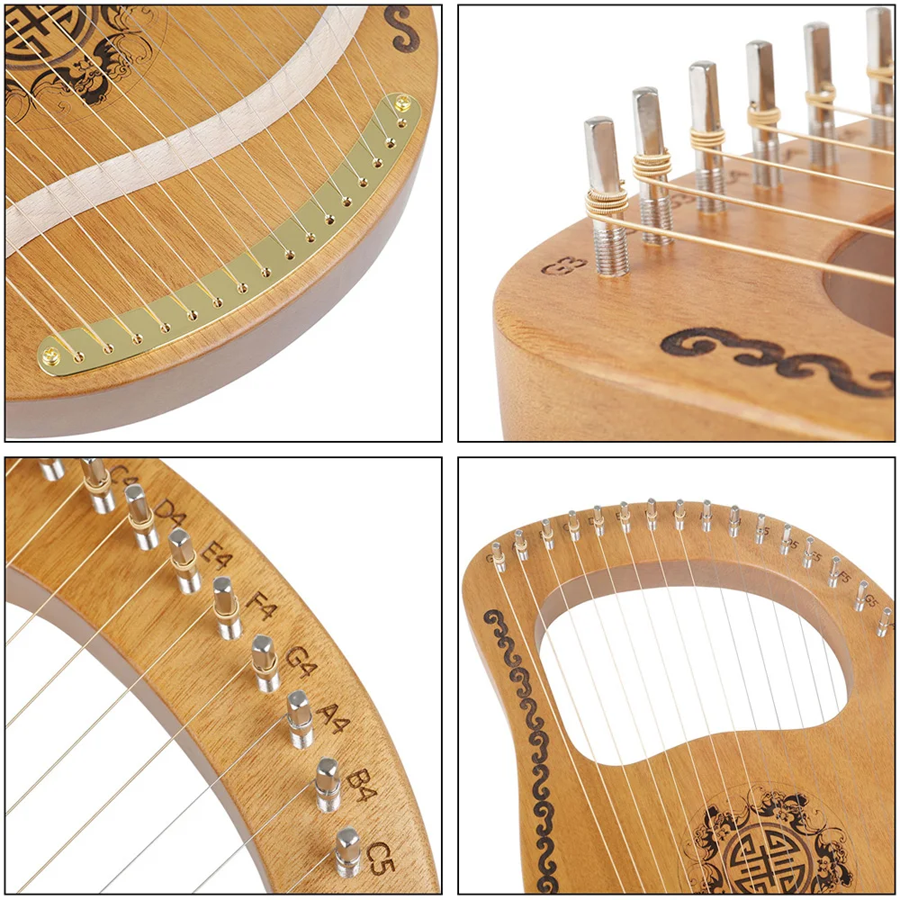 M MBAT Lyre Harp 16 Strings Wooden Mahogany 16 Tone String Musical Instrument with Tuning Wrench Manual For Kids Adult Beginner