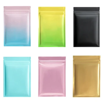 

100pcs Flat Zip Lock Bath Salt Cosmetic Bag Holographic Laser Mini Aluminum Foil Zip Lock Bags Mask Tea Storage Bag