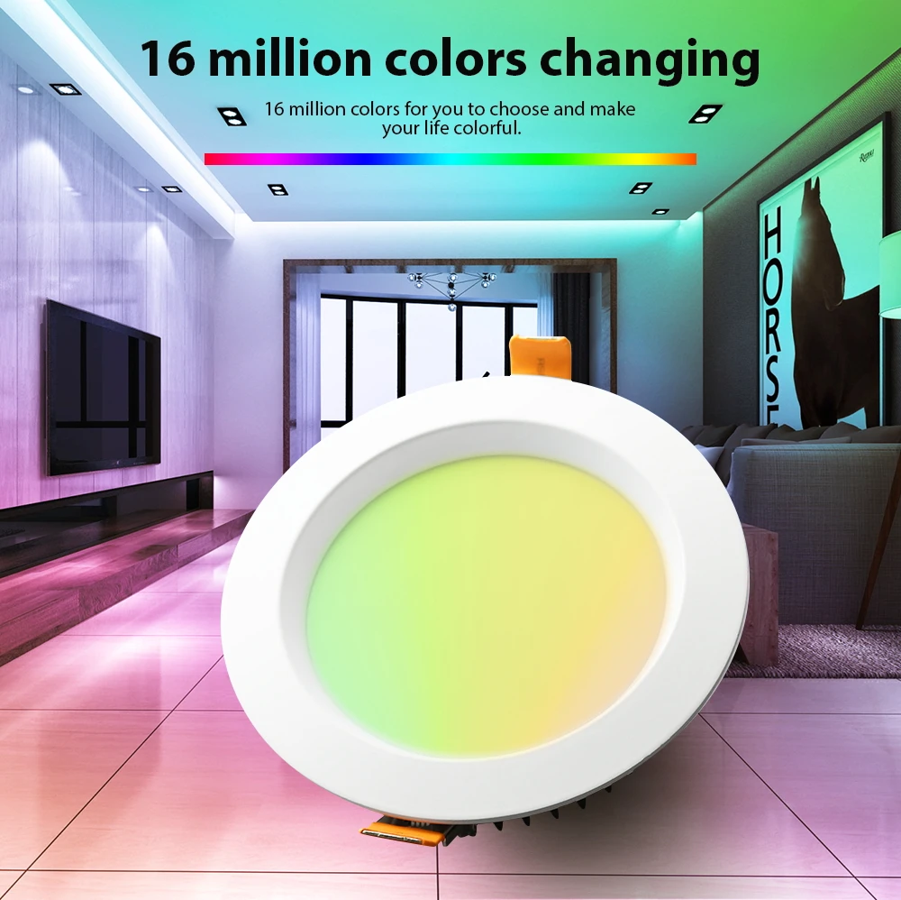 GLEDOPTO zigbee smart downlight plus RGB+CCT 6W/9W/12W light  work with zigbee hub, echo Voice control wall switch remote  LED