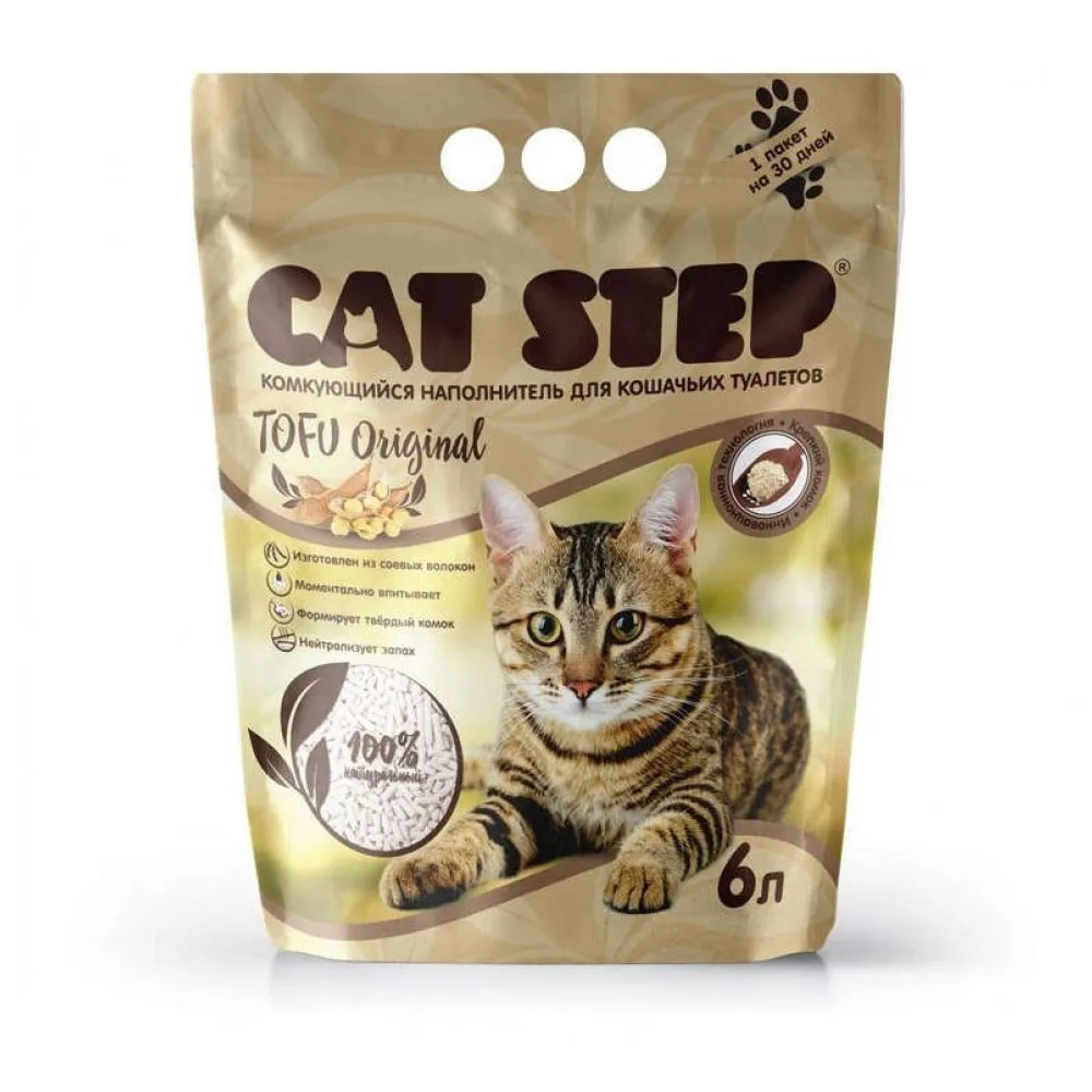 Наполнитель, Тофу соевые волокна, Cat Step, комкующийся, 6 л