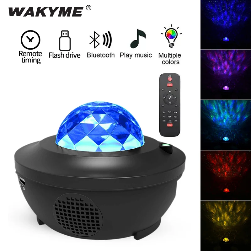 WAKYME Starry Sky Night Light LED Projector Colorful Star Moon Nightlight Flashing Lamp Remote Control Bluetooth