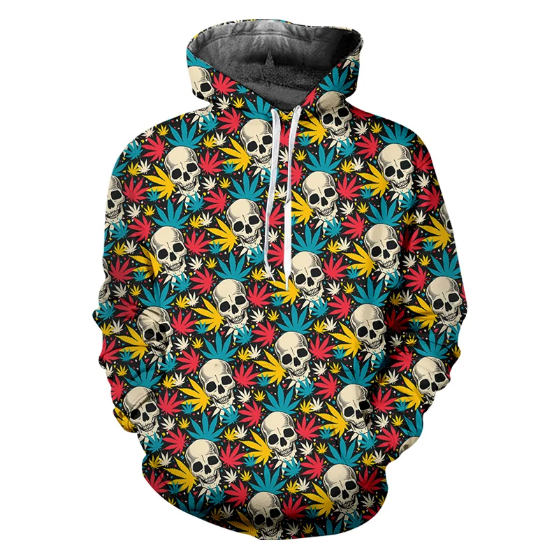

IFPD EU Size New Autumn 3D Hoodies Skull Sweatshirts Men Colorful Maple Leaves Anime Sweatshirt Printed Casual Hip Hop Pullover