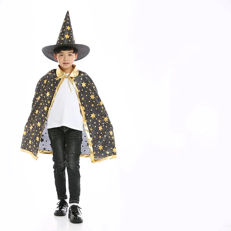 Накидка для хеллоуина; Детский комплект с накидкой волшебника с пятью золотыми звездами