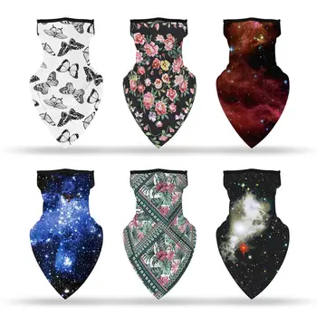 

Unisex Multifunctional Bandana Triangle Scarf Starry Sky Floral 3D Digital Print Face Cover Ear Loops Motorcycle Sunscre