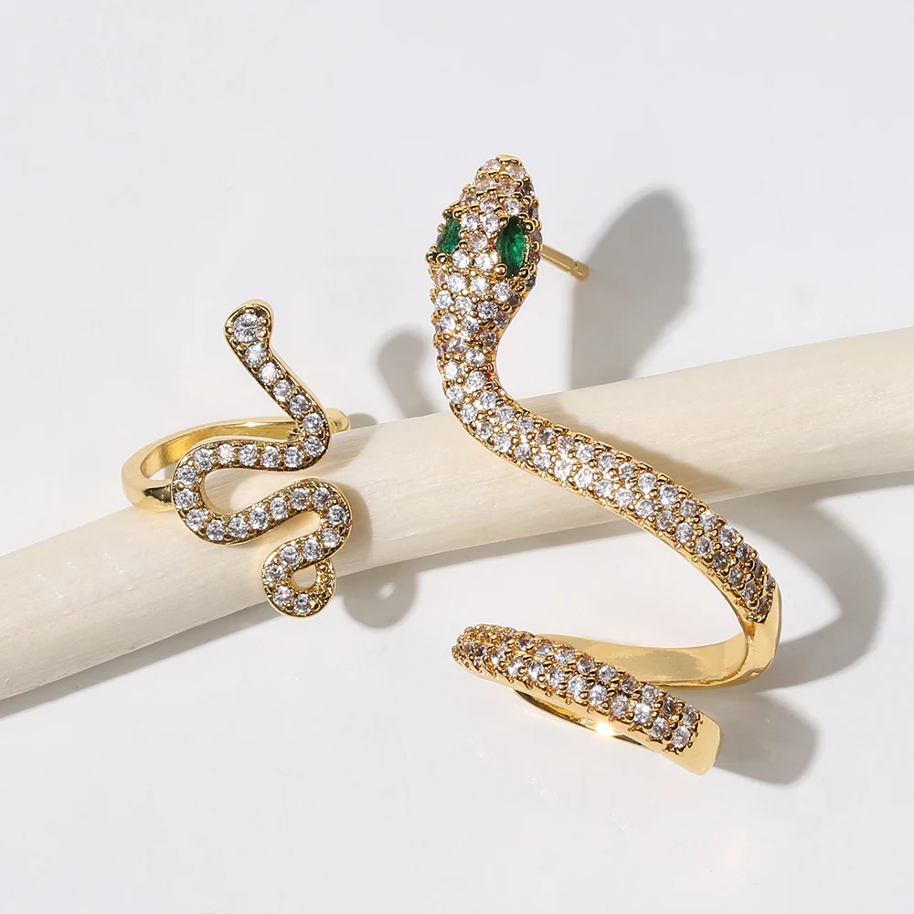 18K Gold Plated Snake Earrings for Women Girls Goth Siliver Statement Earring Ear Cuff Clip Vintage Jewelry Sets Gift