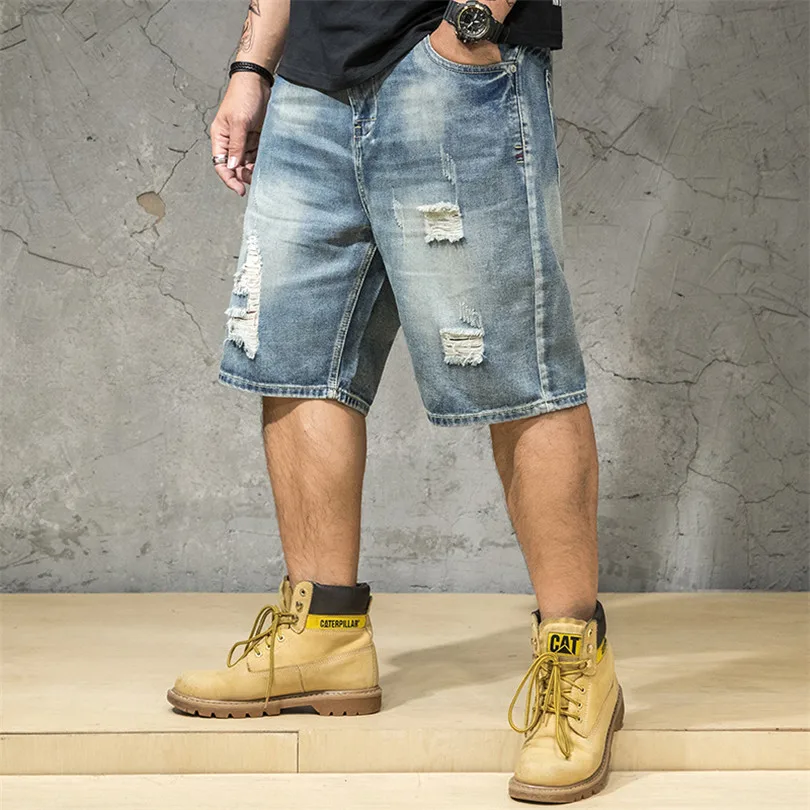 

New Fashion Leisure Mens Ripped Short Jeans Brand Clothing Summer 98% Cotton Shorts Breathable Tearing Denim Shorts Male