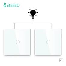 Bseed 1 gang 2 way interruptor da escada luz padrão da ue interruptor de toque preto branco dourado com painel vidro cristal melhoria casa