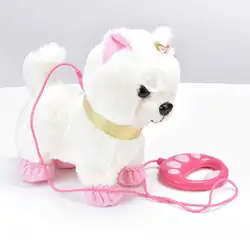 Jouet électronique interactif pour enfants, Robot chien, contrôle du son, peluche, chiot, animal de compagnie, promenade, laisse, jouets en peluche, cadeaux d'anniversaire 