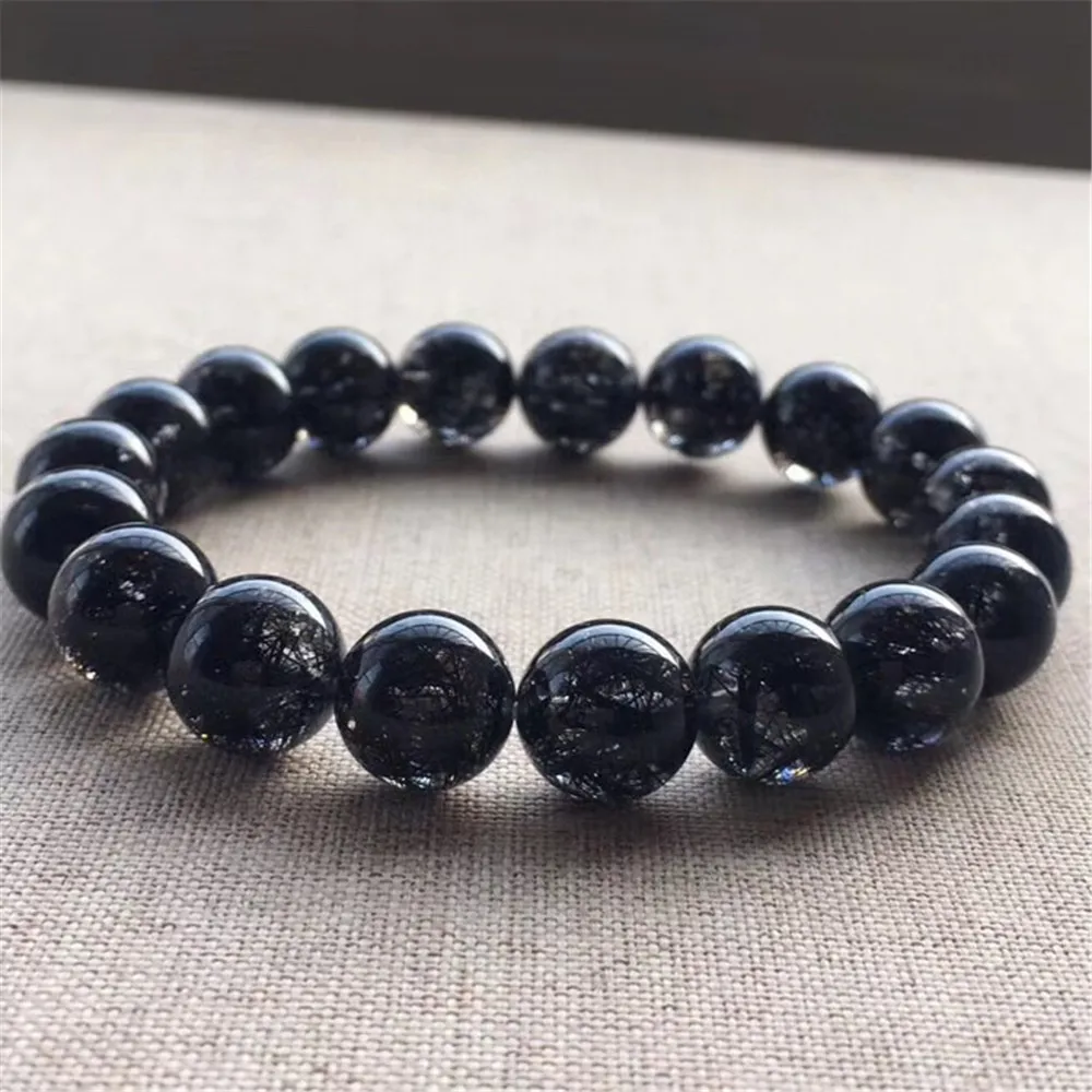 

10.5mm Natural Black Hair Rutilated Quartz Bracelet Jewelry For Woman Lady Man Crystal Brazil Round Beads Stone Stretch AAAAA