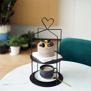 

Modern Simple Metal Wrought Iron Crafts Double-Layer Afternoon Tea Snack Rack Wedding Dessert Table Showing Stand Dessert Rack