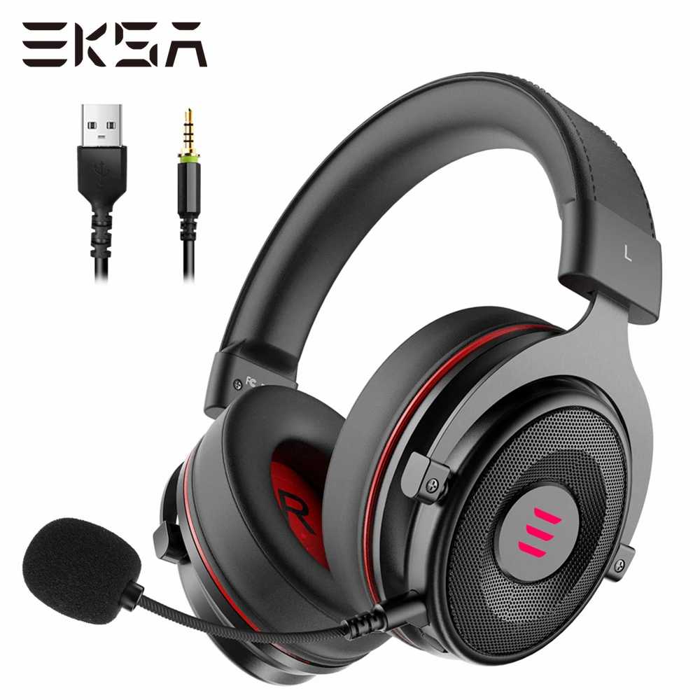  EKSA игровой гарнитуры геймера E900 PRO Gaming Headset 7,1 объемное звучание проводные наушники светодиодный USB/3,5 мм наушники с микрофоном для Xbox ПК…