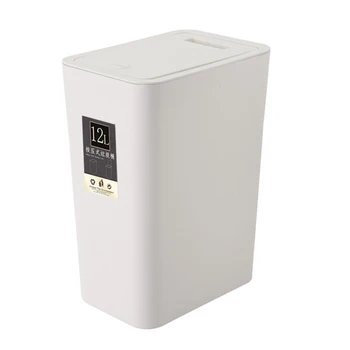 

12L Bathroom Trash Can Toilet Kitchen Waste Bin Dustbin Garbage Bin Press Lid-Beige