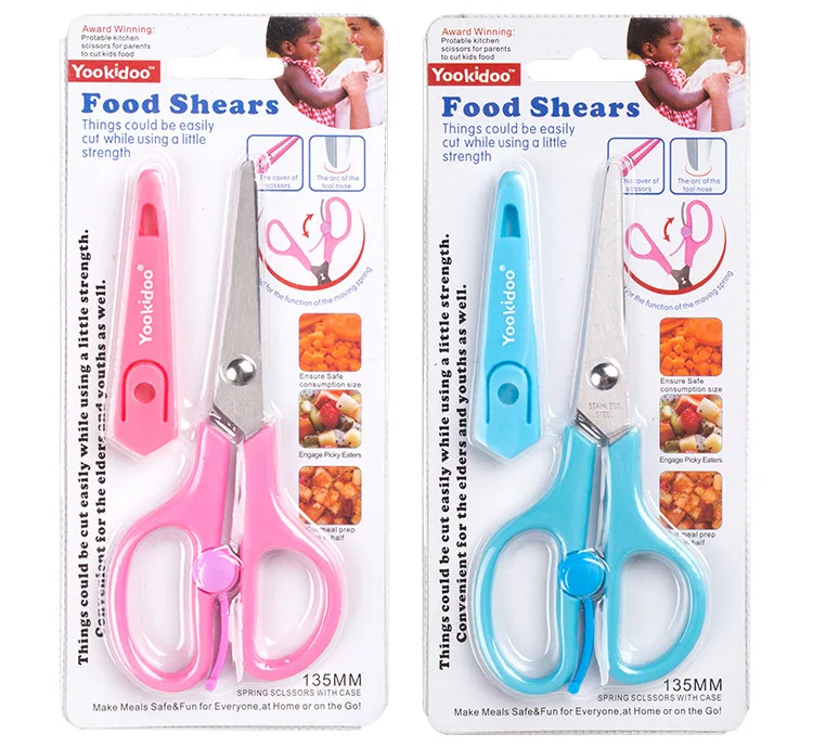 

Yookidoo Feeding Aid Scissors Baby Infant Food Scissors er tong jian Meat Stainless Steel Broken Clip Feeding Aid Scissors