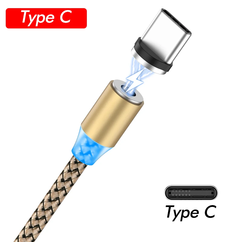 1 м светодиодный магнитный кабель Micro usb type C кабель для быстрой зарядки type-C Магнитный зарядный провод usb c для Xiaomi iPhone 11X8 Xr samsung - Цвет: Gold For Type C