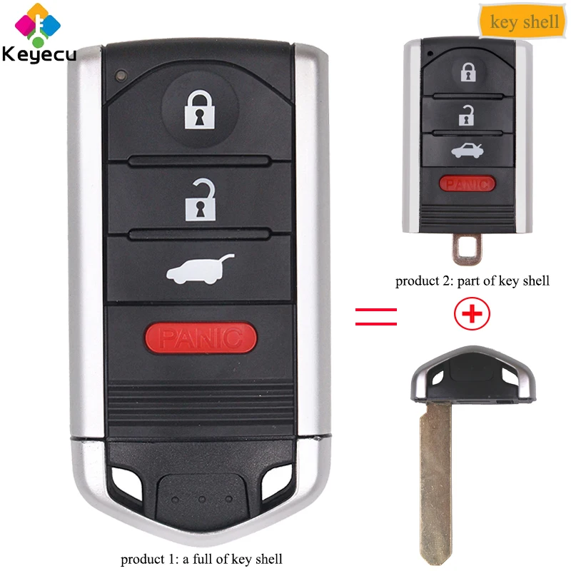 

KEYECU Smart Remote Car Key Case Housing With 3+1/ 4 Buttons & With/ Without Key Blade - FOB for Acura TL RDX ILX ZDX 2009-2015