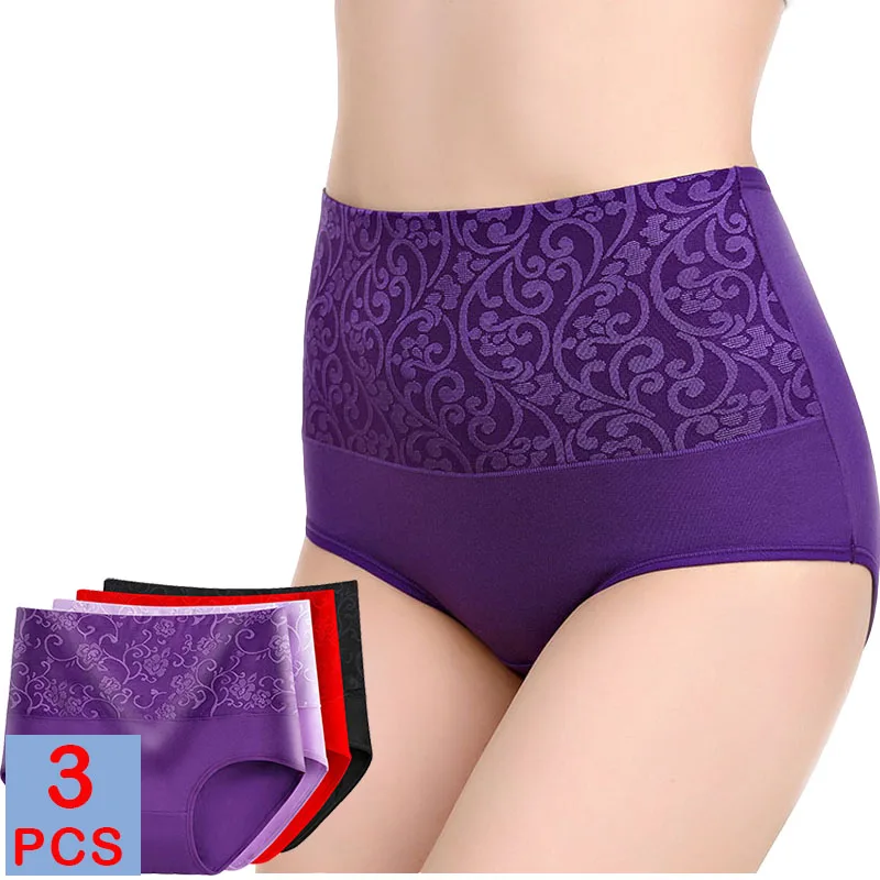 New 3Pcs/Lot Cotton Panties Plus Size Women's Underwear High Waist Abdominal Briefs Female Postpartum recovery For Women | Женская