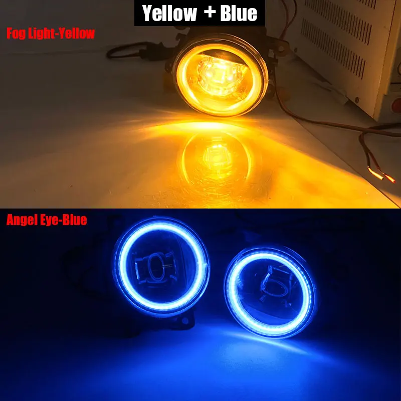 Cawanerl автомобильные аксессуары 4000LM светодиодный лампы Противотуманные фары светильник Ангел глаз Дневной ходовой огонь DRL 12 В для Mitsubishi Pajero 4/Характеристическая вязкость полимера 2007 - Цвет: Yellow and Blue