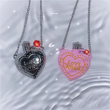 New Ins Hip-hop Three-dimensional Pink Heart Bottle Necklace Love Letter Bottle Pendant Necklaces For Women Fashion Jewelry
