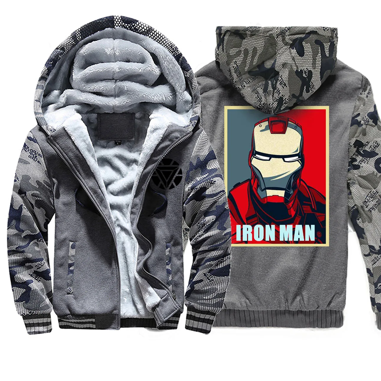 Железный человек, Tony Stark, Мстители, хип-хоп, толстые толстовки, зимняя камуфляжная толстовка на молнии, мужские повседневные куртки с длинными рукавами - Цвет: Dark Gray 6