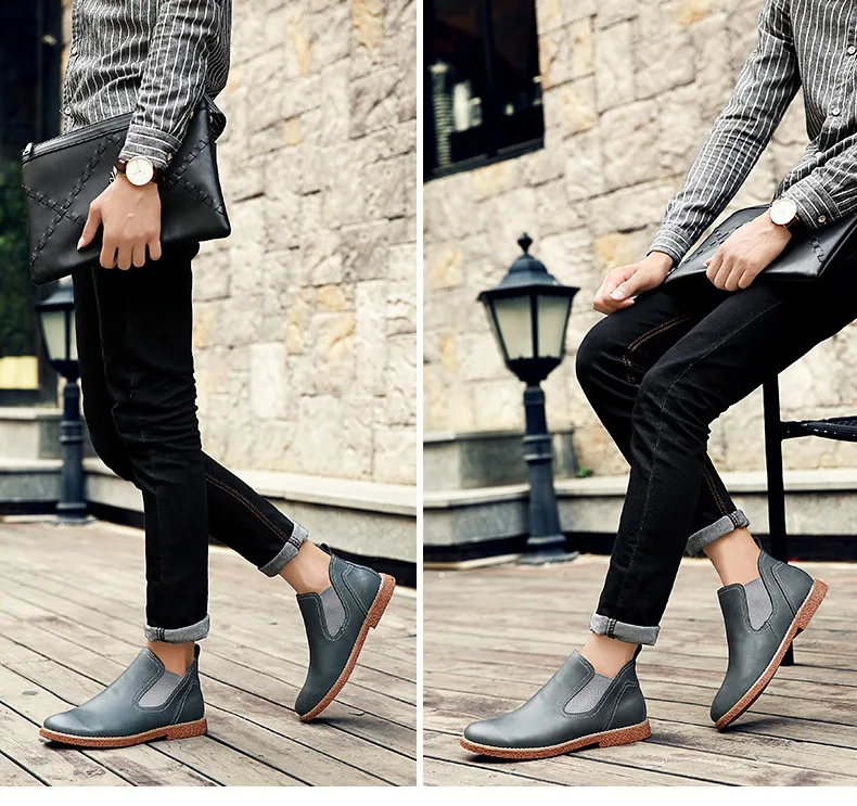 CEVABULE Fall/Winter Chelsea Boots Men's Wear-resistant Leisure Tide Shoes Martins Footwear Retro Leather Boot