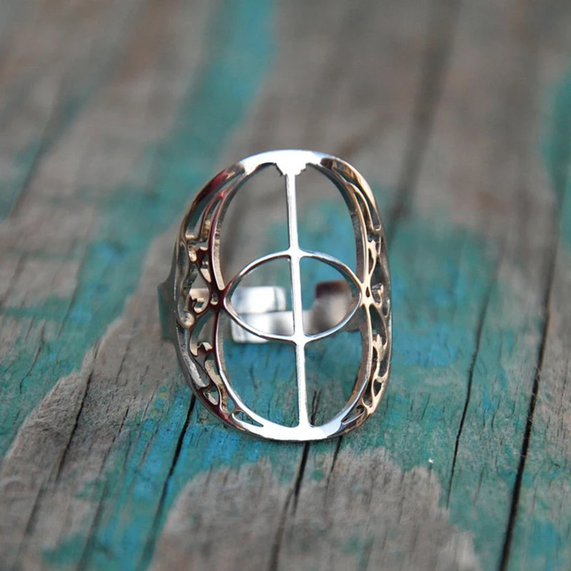 Vesica кольцо «рыбы» свободно отрегулировать размер посеребренное модное научное священное геометрическое ювелирное изделие для женщин
