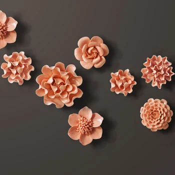

Creative Ceramics Flower Craft 3D Peony Rose Carnations Wall Hanging Mural Livingroom Wall Decoration Home Decoration R4116