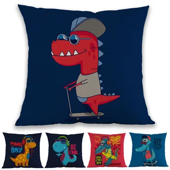 

Cartoon Funny Wear Sunglasses Cool Crocodile And Dinosaur Letter Throw Pillow Case Home Sofa Kid's Room Decorative Cushion Cover