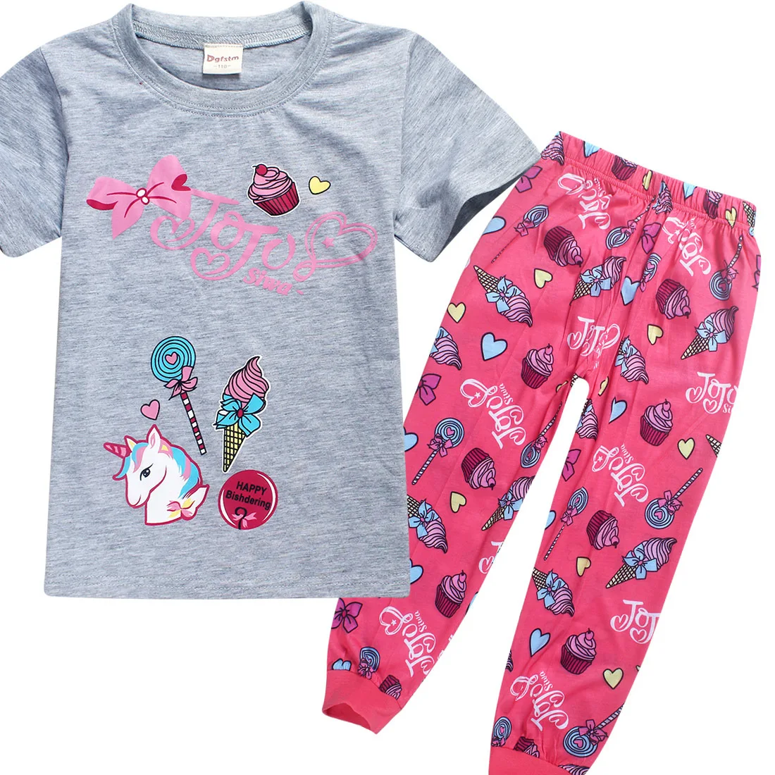 JOJO Siwa/Одежда для маленьких девочек от 8 до 12 лет, футболки с коротким рукавом для малышей, розовая одежда для крупных детей, футболка+ штаны на день рождения для девочек