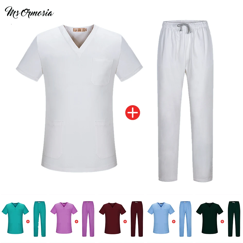 

unisex Solid color high quality V-neck Breathable Scrubs uniform Suit pet shop uniform Beauty salon spa uniform scrub clothes