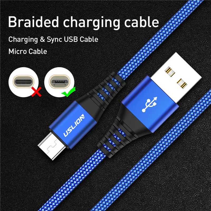 USLION 2 м Micro USB кабель для быстрой зарядки для Xiaomi Redmi Note 5 Мобильный кабель передачи данных телефона для samsung S7 Android Micro зарядное устройство