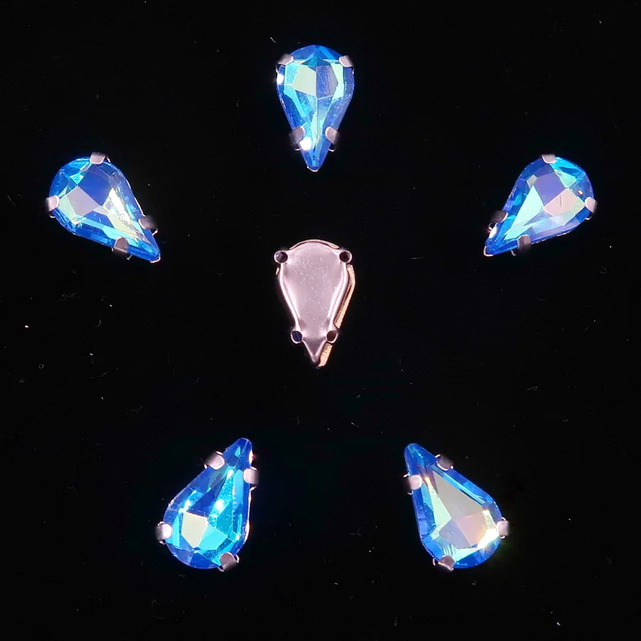 A11 Sapphire AB Серебряная цепь коготь настройки с украшением в виде кристаллов 8*13 мм 50 шт./пакет, нижние юбки цвета радуги и желейные цвет AB Регулируемый стеклянный объектив серьги в форме капли воды, шить из стразов для одежды «сделай сам» - Цвет: A11 Sapphire AB