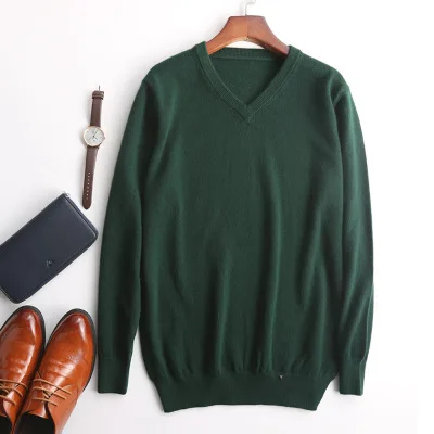 Чистый 100 кашемировый свитер мужской пуловер с v-образным вырезом Однотонный свитер осенний и зимний водолазка Повседневный свободный большой размер - Цвет: Color 5