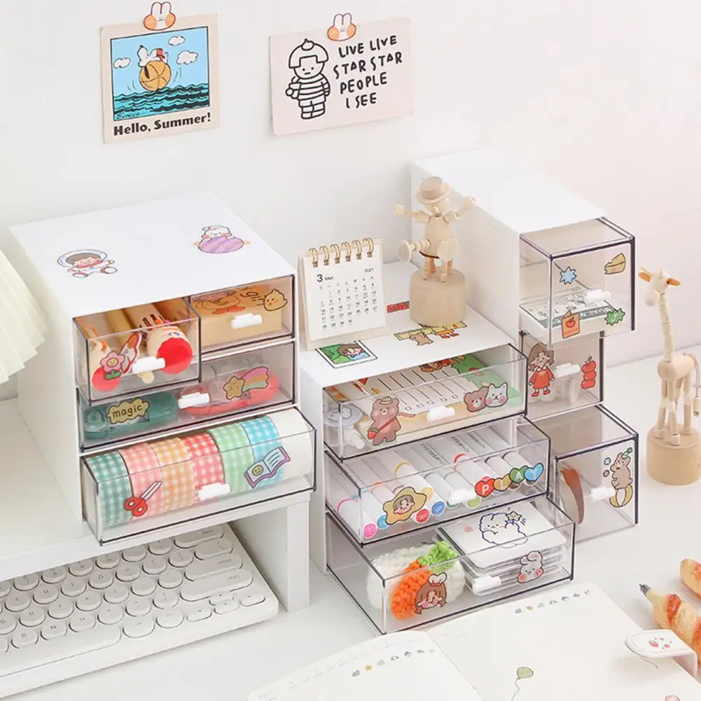 

Plastic Cosmetic Storage Box Makeup Brush Holder Organizers Cute Multi-storey Drawer Desktop Organizer Desk Storage Box Free Sti