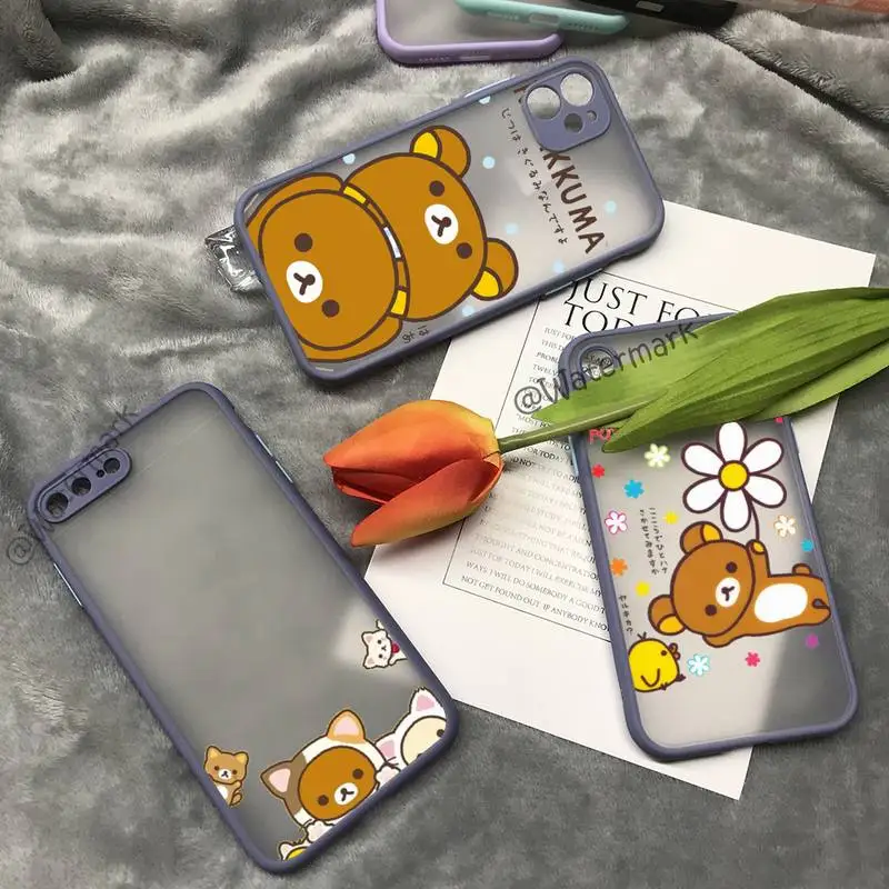 Чехол для телефона Rilakkuma IPhone 13 12 11 Pro Max Xs Xr X 7 8 Plus серовато-фиолетовый матовый