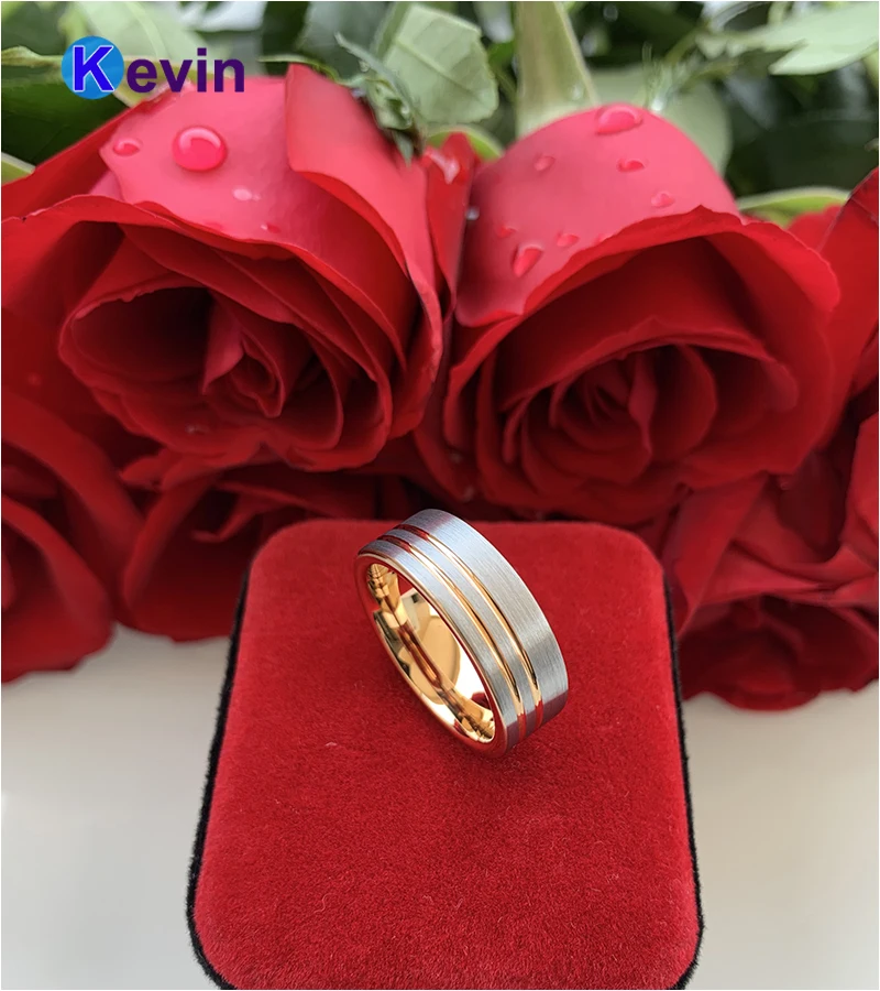 Женские и мужские кольца из розового золота кольцо карбида вольфрама с канавками