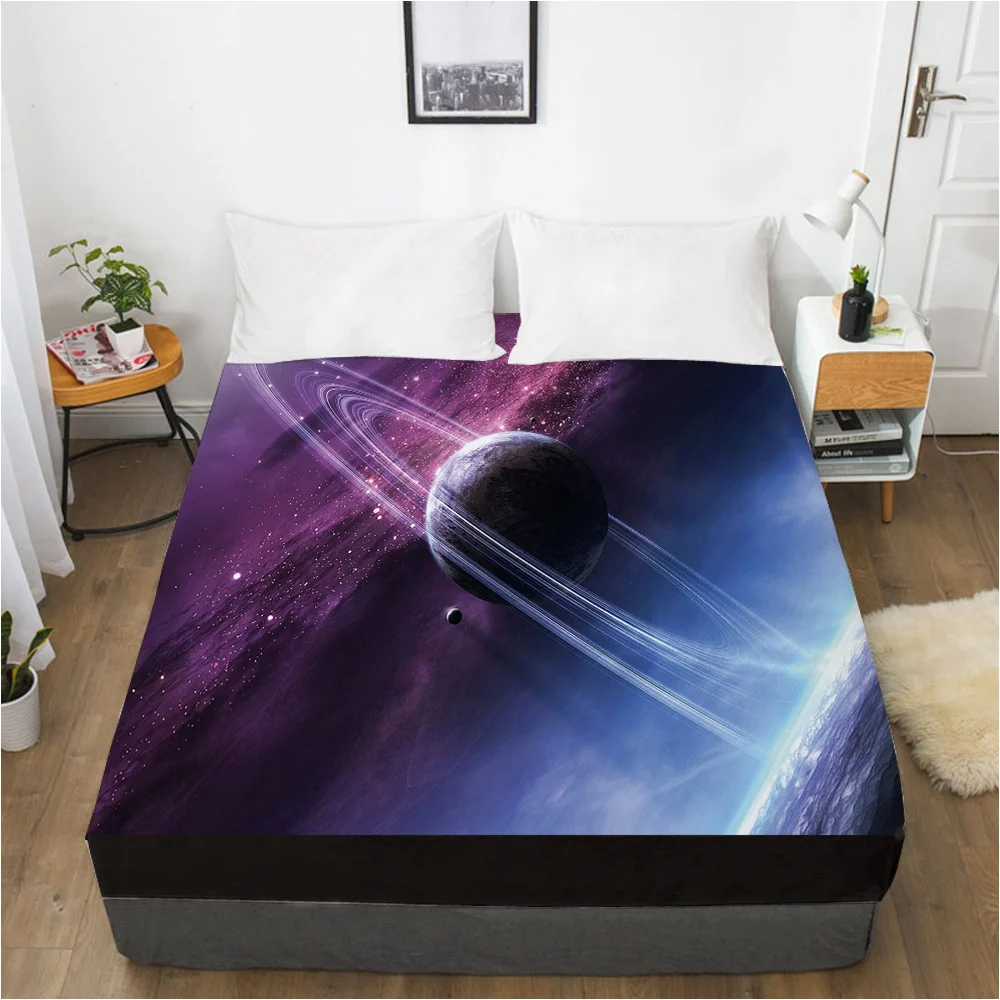 

3D Bed Sheets On Elastic Band Bed,1PCS Fitted Sheet 160x200/200x200,Mattress Cover.Bedsheet Bedding,Bed Linen Beautiful Planet