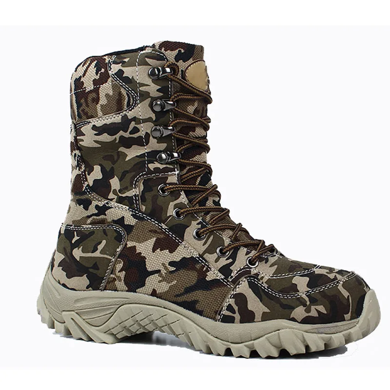 2019 Men Military Tactical Boots Winter Breathable Leather Camouflage Lace Up Boots High Combat Ank