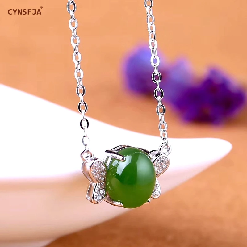 CYNSFJA Реал Certified(Hetian) нефрита Jade Jasper 925 пробы серебро ювелирные амулеты талисманы зеленый нефритовый кулон лучшие подарки