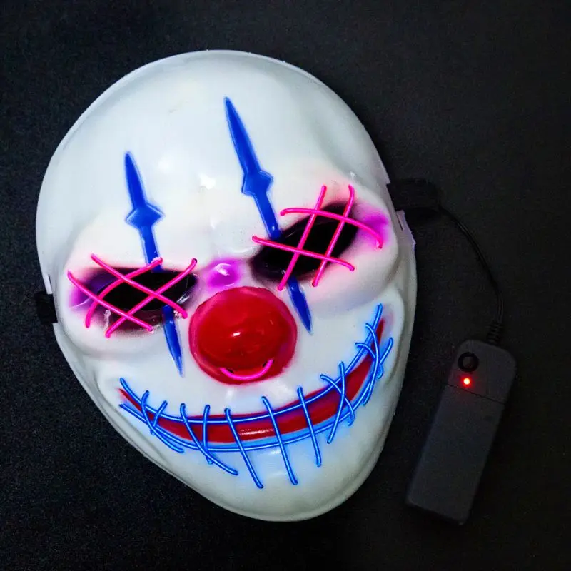 Хэллоуин большой рот клоун светящаяся маска светодиодный светильник холодный ужас страшное платье 831F