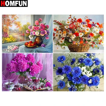 

HOMFUN Paint With Diamond Embroidery "Flower vase window" Diamond Painting Full Square Round Picture Of Rhinestone Decor