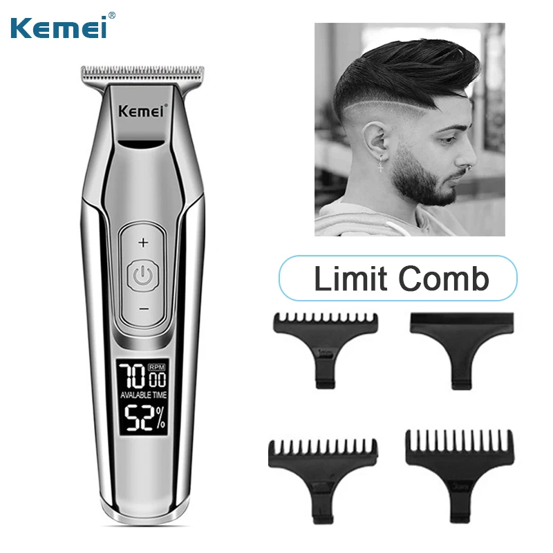 Kemei триммер для бороды, профессиональные машинки для стрижки волос, электрический триммер для волос с ЖК-дисплеем, машинка для стрижки волос для мужчин, машинка для стрижки волос, беспроводная, trymer 3