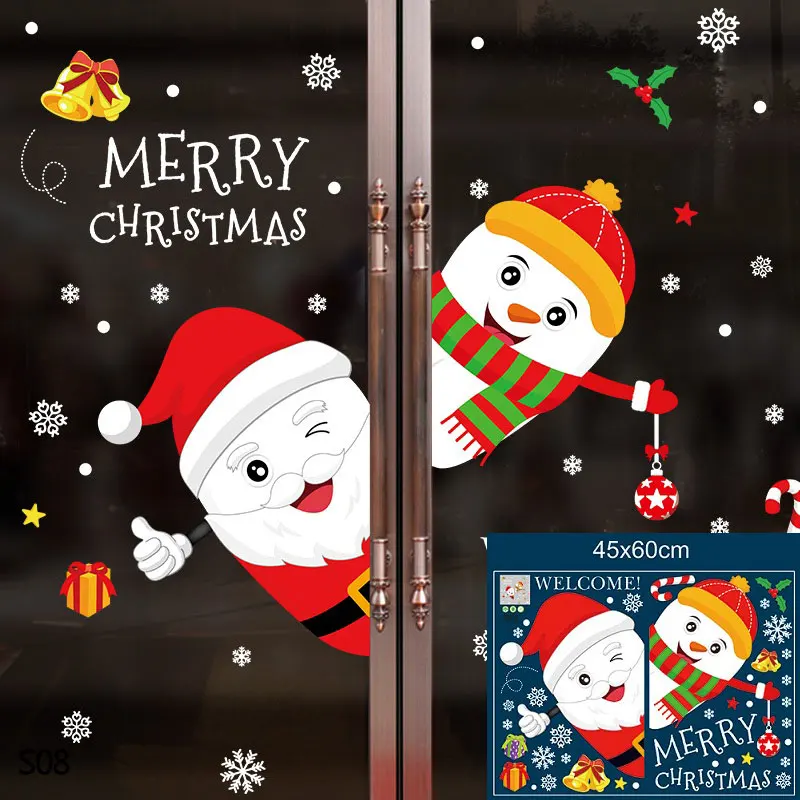 S08 santa snowman 1 лист, веселое Рождество, наклейка на стену, оконная наклейка, новогоднее, Рождественское украшение для детской комнаты, оконная витрина, стеклянная наклейка для дома - Цвет: S08 santa snowman