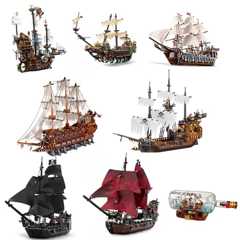 

movie Caribbean Pirate Ship bricks Imperial Flagship Flying Dutchman blocks Iron Beard Manatee Black Pearl Queen Anne boat toys